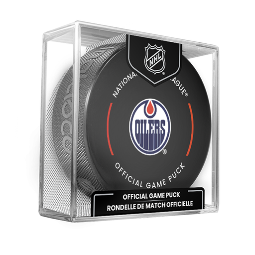 NHL Edmonton Oilers Officially Licensed 2025-2026 Game Puck Design In Cube
