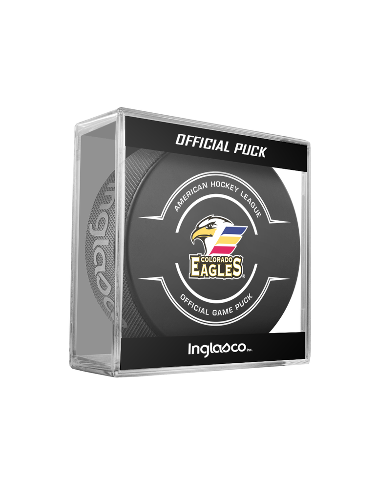 AHL Colorado Eagles 2023-24 Official Game Hockey Puck In Cube