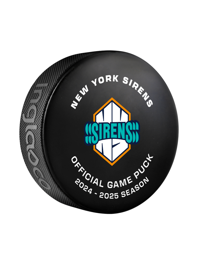 PWHL New York Sirens Official 202425 Game Hockey Puck In Cube