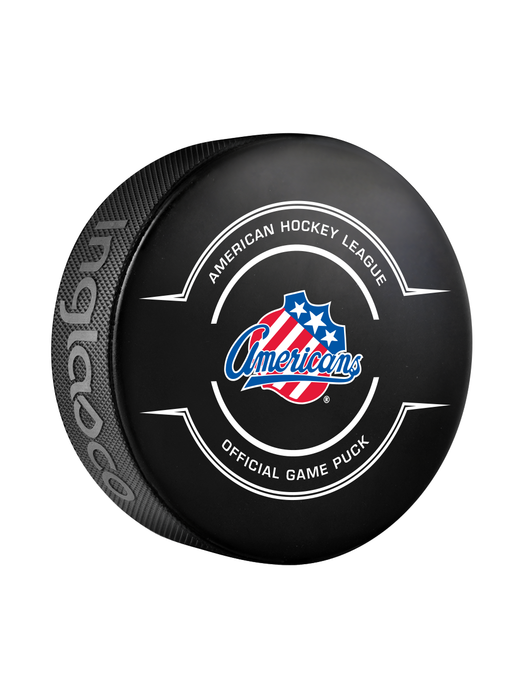 AHL Rochester Americans 2024-25 Official Game Hockey Puck In Cube