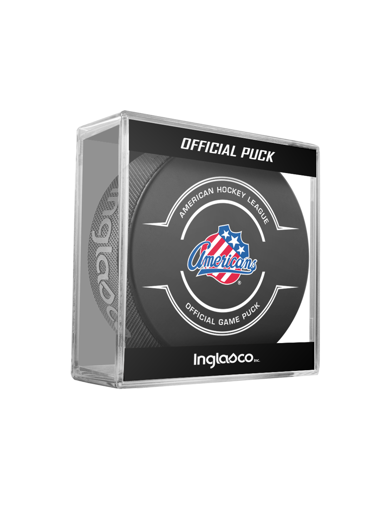 AHL Rochester Americans 2024-25 Official Game Hockey Puck In Cube