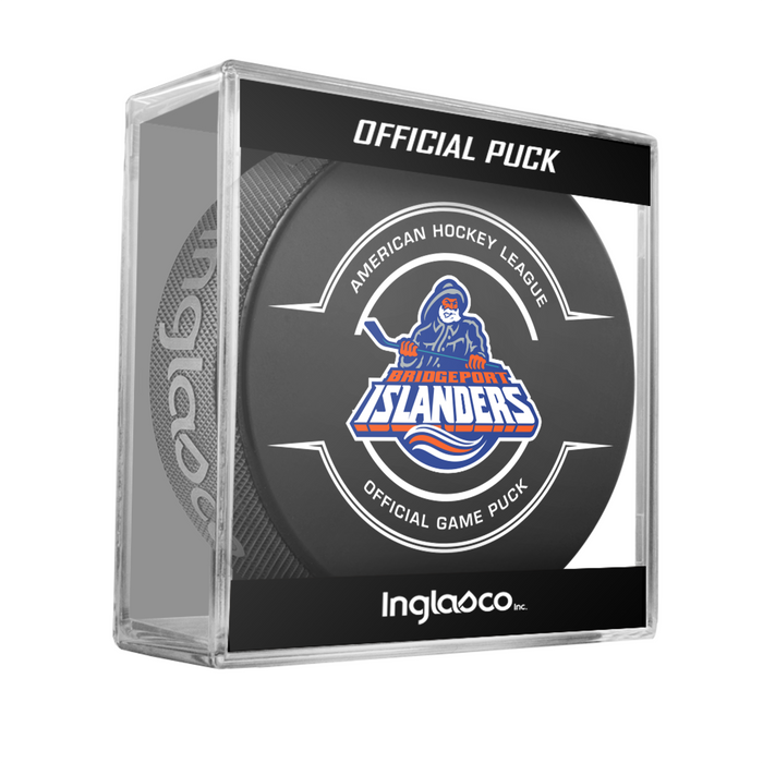 AHL Bridgeport Islanders 2025-26 Official Game Hockey Puck In Cube