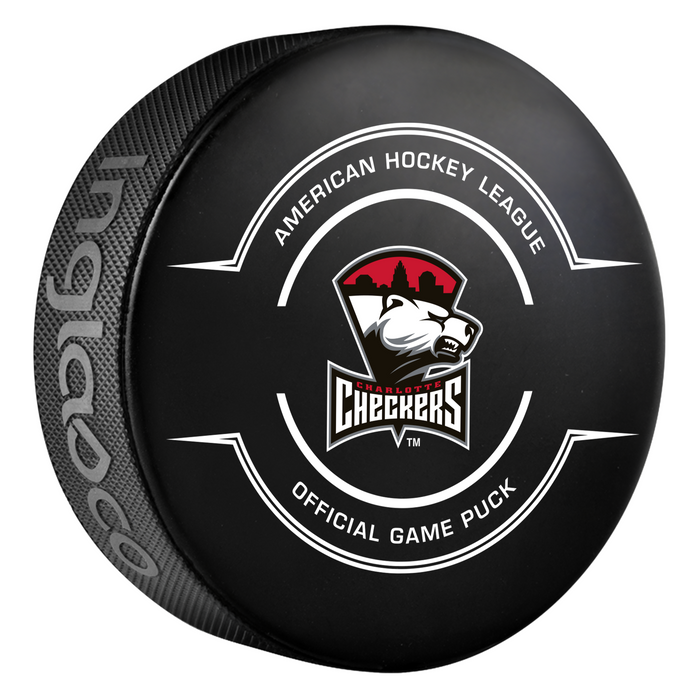 AHL Charlotte Checkers 2025-26 Official Game Hockey Puck In Cube