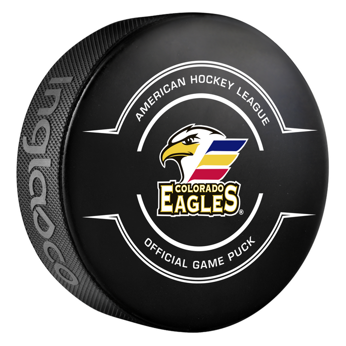 AHL Colorado Eagles 2025-26 Official Game Hockey Puck In Cube