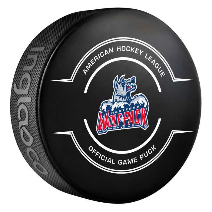 AHL Hartford Wolfpack 2025-26 Official Game Hockey Puck In Cube