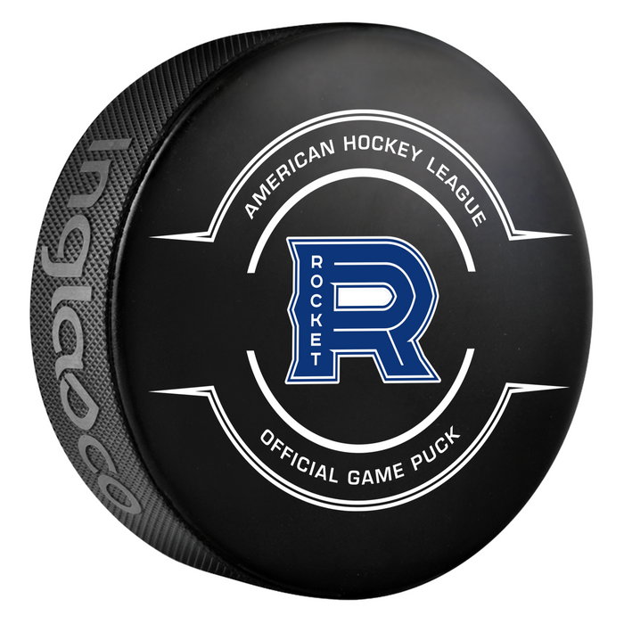 AHL Laval Rocket 2025-26 Official Game Hockey Puck In Cube