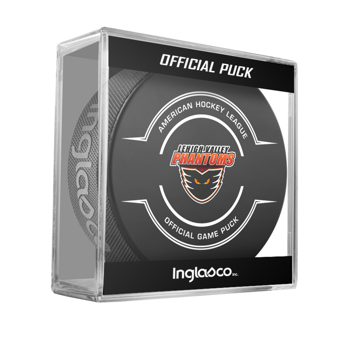 AHL Lehigh Valley Phantoms 2025-26 Official Game Hockey Puck In Cube
