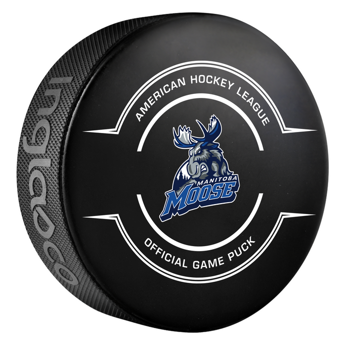 AHL Manitoba Moose 2025-26 Official Game Hockey Puck In Cube