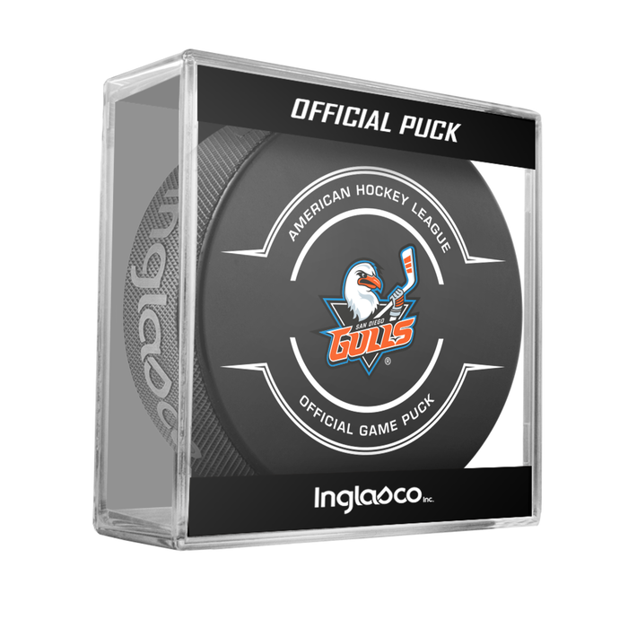 AHL San Diego Gulls 2025-26 Official Game Hockey Puck In Cube