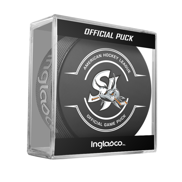 AHL San Jose Barracuda 2025-26 Official Game Hockey Puck In Cube