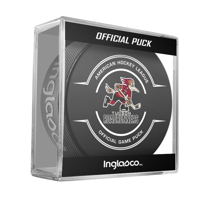 AHL Tucson Roadrunners 2025-26 Official Game Hockey Puck In Cube