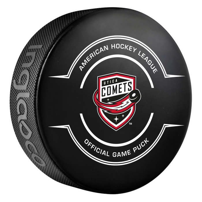 AHL Utica Comets 2025-26 Official Game Hockey Puck In Cube
