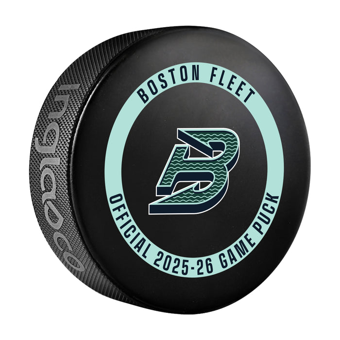 PWHL Boston Fleet Officially Licensed 2025-26 Game Puck Design In Cube