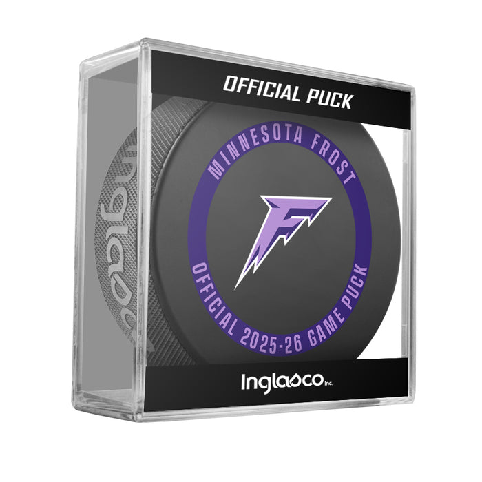 PWHL Minnesota Frost Officially Licensed 2025-26 Game Puck Design In Cube