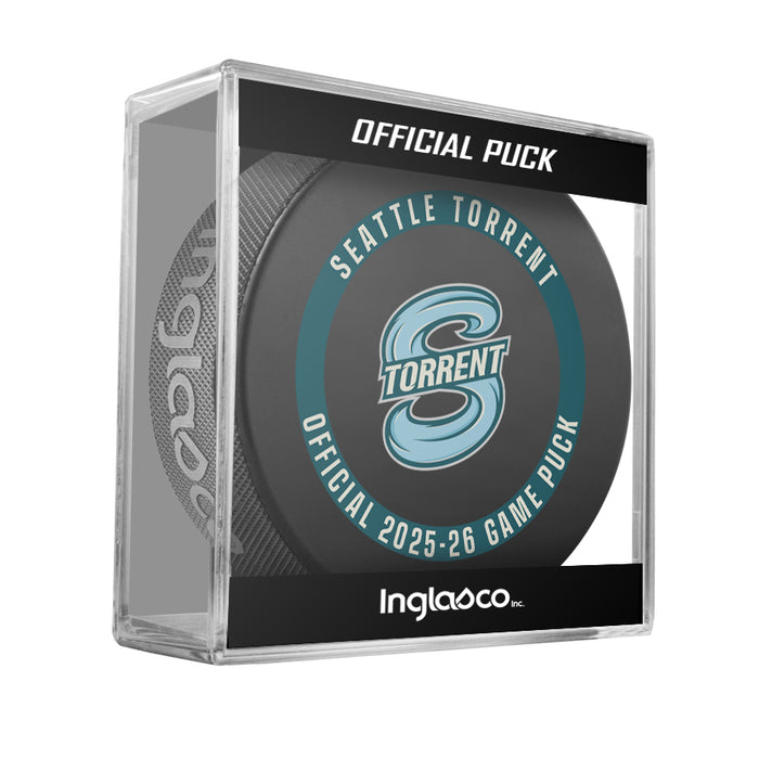 PWHL Seattle Torrent Officially Licensed 2025-26 Game Puck Design In Cube