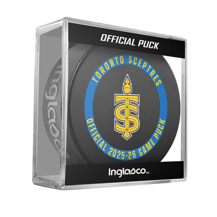 PWHL Toronto Sceptres Officially Licensed 2025-26 Game Puck Design In Cube