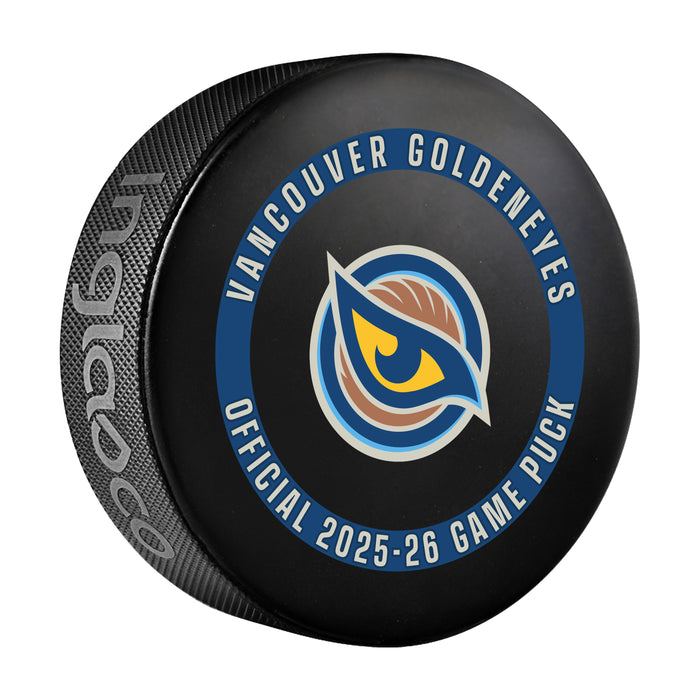 PWHL Vancouver Goldeneyes Officially Licensed 2025-26 Game Puck Design In Cube