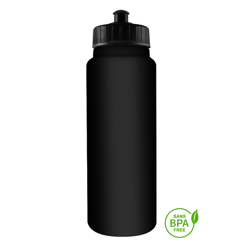 1000ml Tallboy Black Water Bottle With Black Pull-Top Lid