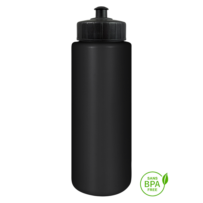 1000ml Tallboy Black Water Bottle With Black Pull-Top Lid