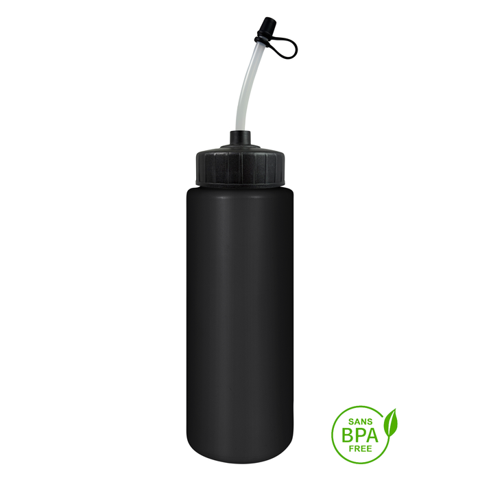 1000ml Tallboy Black Water Bottle With Black Noodle Straw Top Lid