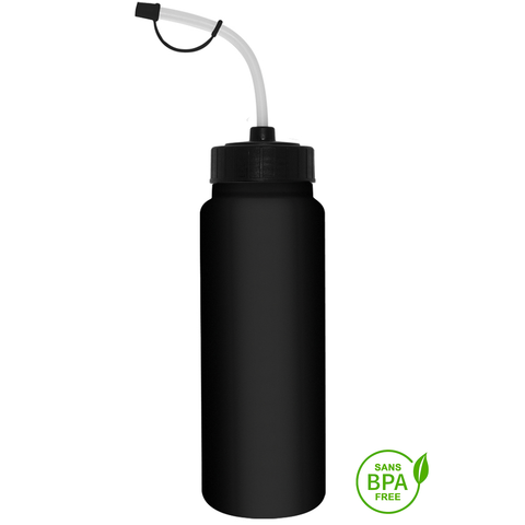 1000ml Tallboy Black Water Bottle With Black Noodle Straw Top Lid