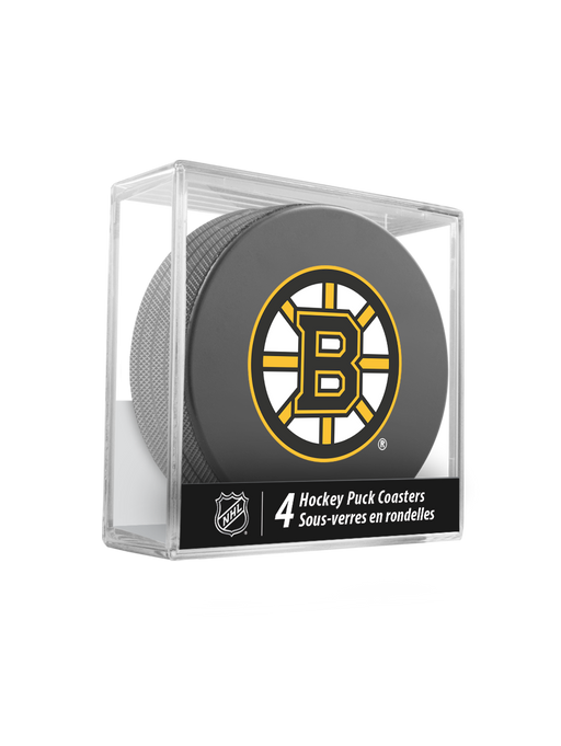 NHL Boston Bruins Hockey Puck Drink Coasters (4-Pack) In Cube