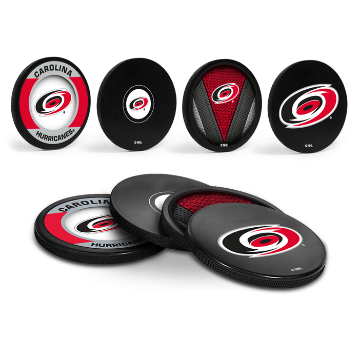 NHL Carolina Hurricanes Hockey Puck Drink Coasters (4-Pack) In Cube