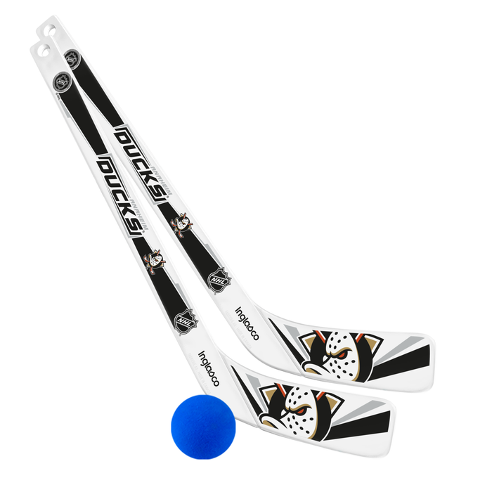 NHL Anaheim Ducks 1 on 1 Gen II mini hockey stick pair with team logo and blue foam ball