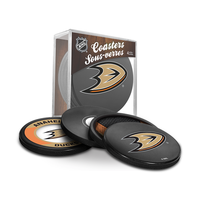 NHL Anaheim Ducks Ultimate Fan 3-Pack. Includes: 1 NHL Official Classic Souvenir Hockey Puck / 4 Coasters / 1 Media Device Holder