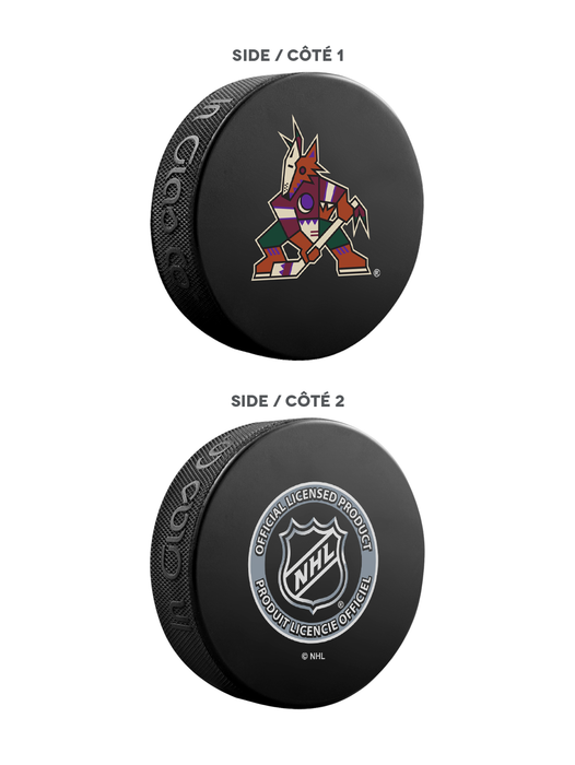 NHL Arizona Coyotes Ultimate Fan 3-Pack. Includes: 1 NHL Official Classic Souvenir Hockey Puck / 4 Coasters / 1 Media Device Holder