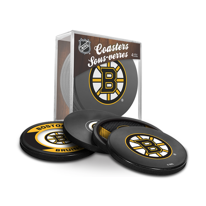 NHL Boston Bruins Ultimate Fan 3-Pack. Includes: 1 NHL Official Classic Souvenir Hockey Puck / 4 Coasters / 1 Media Device Holder
