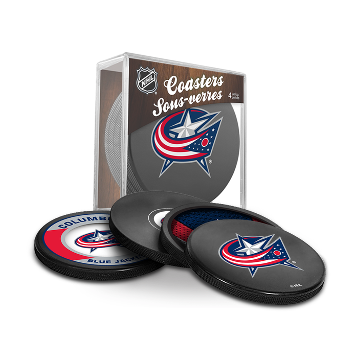 NHL Columbus Blue Jackets Ultimate Fan 3-Pack. Includes: 1 NHL Official Classic Souvenir Hockey Puck / 4 Coasters / 1 Media Device Holder