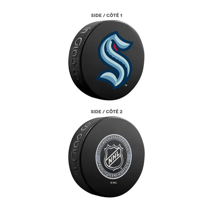 NHL Seattle Kraken Ultimate Fan 3-Pack. Includes: 1 NHL Official Classic Souvenir Hockey Puck / 4 Coasters / 1 Media Device Holder