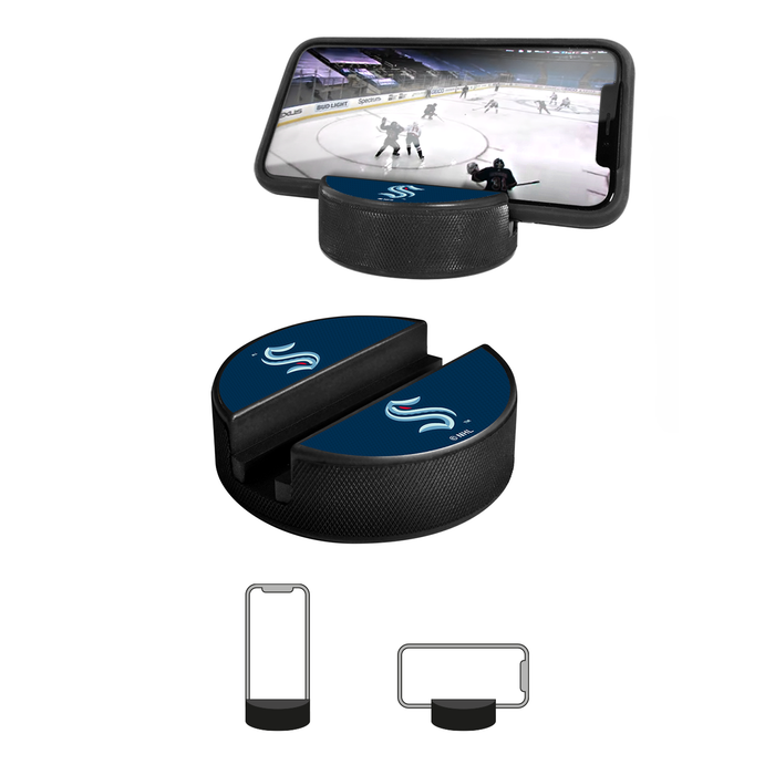 NHL Seattle Kraken Ultimate Fan 3-Pack. Includes: 1 NHL Official Classic Souvenir Hockey Puck / 4 Coasters / 1 Media Device Holder