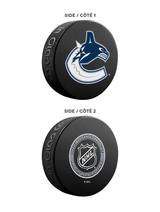 NHL Vancouver Canucks Ultimate Fan 3-Pack. Includes: 1 NHL Official Classic Souvenir Hockey Puck / 4 Coasters / 1 Media Device Holder