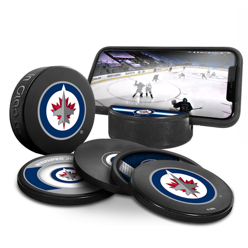 NHL Winnipeg Jets Ultimate Fan 3-Pack. Includes: 1 NHL Official Classic Souvenir Hockey Puck / 4 Coasters / 1 Media Device Holder