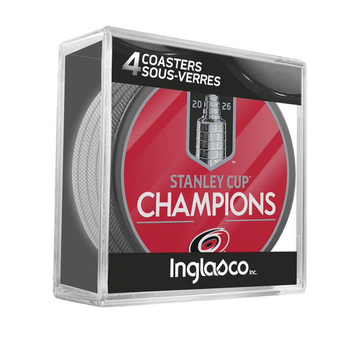 NHL Stanley Cup Champs 2026 4 Pc Puck Coaster Set Carolina Hurricanes