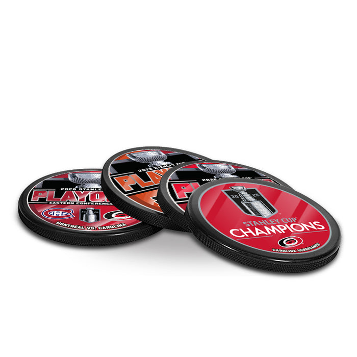 NHL Stanley Cup Champs 2026 4 Pc Puck Coaster Set Carolina Hurricanes
