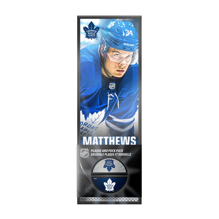 NHLPA Auston Matthews #34 Toronto Maple Leafs Deco Plaque And Hockey Puck Holder Set