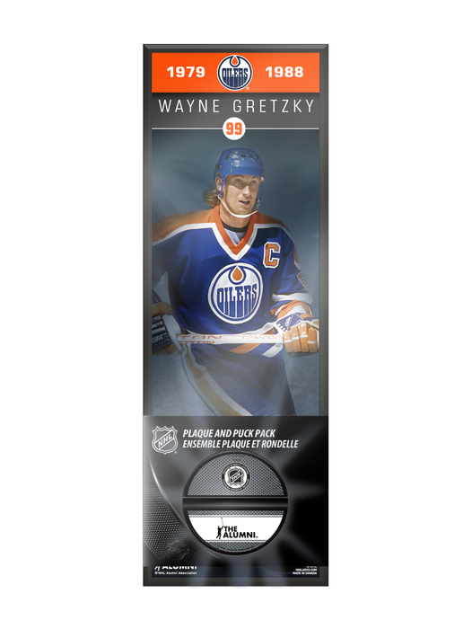 NHLAA Alumni Wayne Gretzky Edmonton Oilers Deco Plaque And Hockey Puck Holder Set