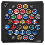 NHL Hockey Puck Wall Plaque. All 32 NHL Team Medallion Souvenir Collector Pucks + 3 NHL Shield Hockey Pucks