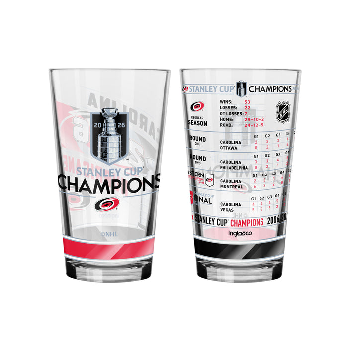 NHL Stanley Cup Champs 2026 2 Pk Mixing Glass Set (Full Wrap & Stats) Carolina Hurricanes