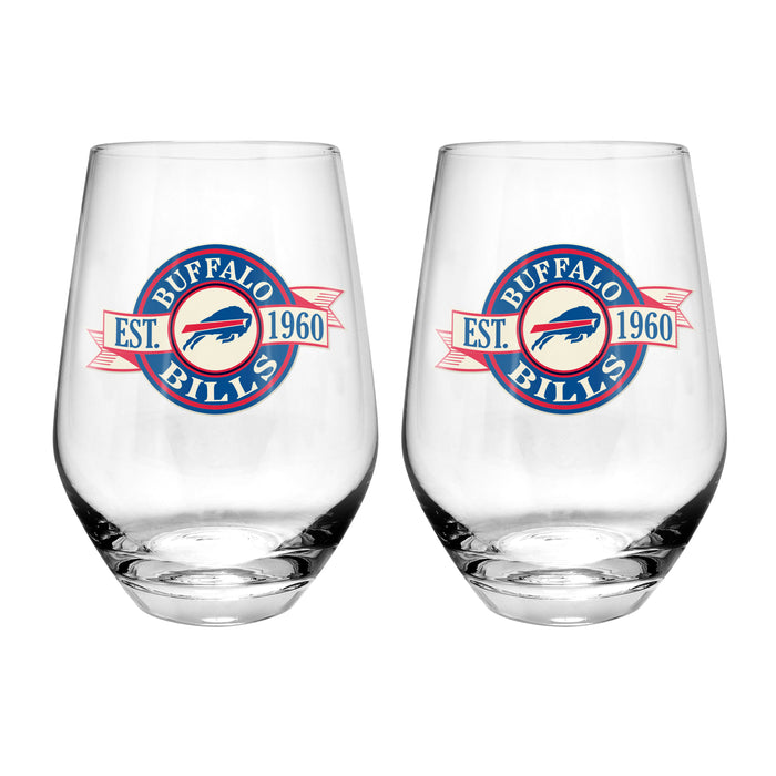 NFL Buffalo Bills 19 Oz 2 Wine Glass Stemless Collection Pack