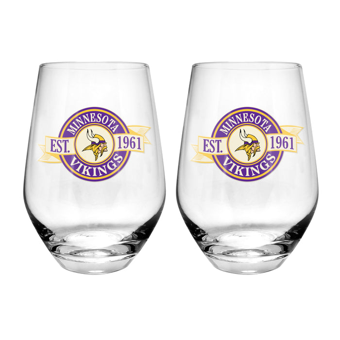 NFL Minnesota Vikings 19 Oz 2 Wine Glass Stemless Collection Pack Banner Design