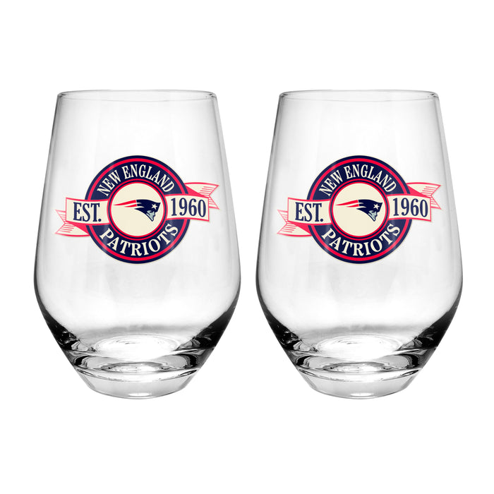 NFL New England Patriots 19 Oz 2 Wine Glass Stemless Collection Pack Banner Design