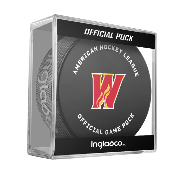 AHL Calgary Wranglers 2026-27 Closing of Saddledome Official Game Hockey Puck In Cube