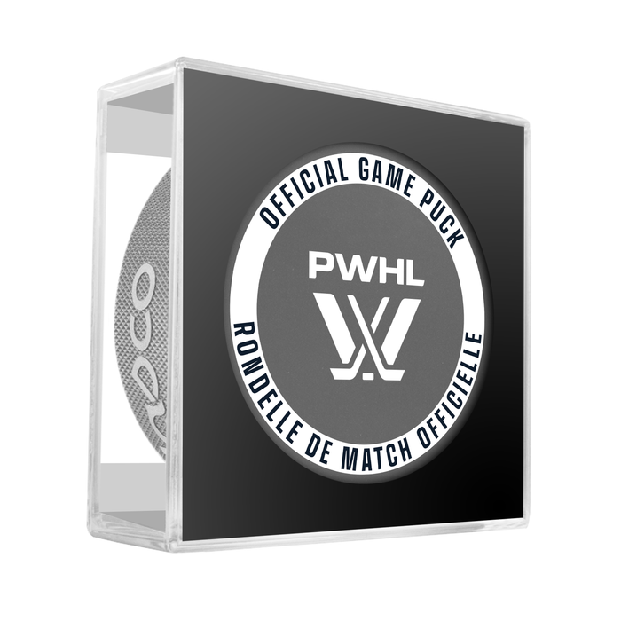 PWHL Boston Fleet Official 2024-25 Game Hockey Puck- In Cube