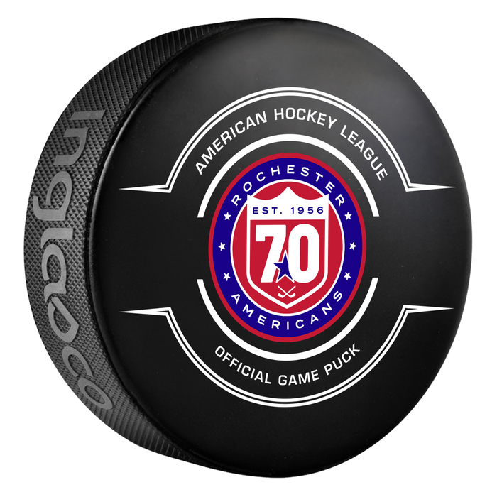 AHL Rochester Americans 2025-26 Official Game Hockey Puck In Cube