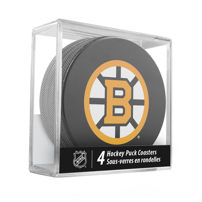 NHL Boston Bruins Hockey Puck Drink Coasters (4-Pack) In Cube