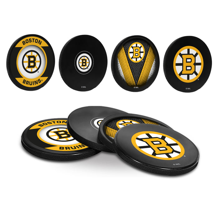 NHL Boston Bruins Hockey Puck Drink Coasters (4-Pack) In Cube